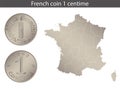 France one centime coin. Reverse and obverse of France one centime coin. Royalty Free Stock Photo